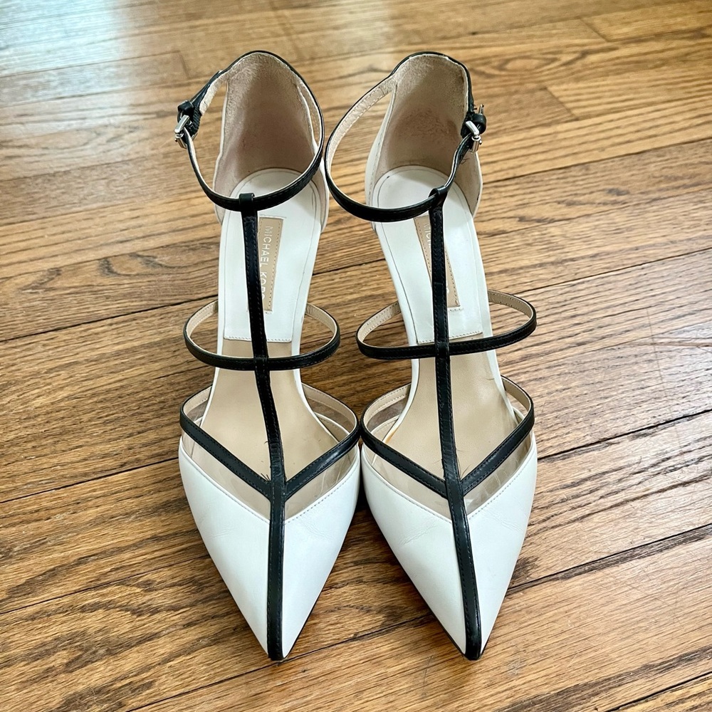 Michael Kors Sahar Leather Heels in Black and White